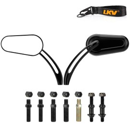 LKV Oval Motorcycle Mirrors Black Rear View Sides Mirror with M8 M10 Threaded Bolt Universal Fit for Touring Cruiser Bagger Bobber Chopper Street bike Scooter