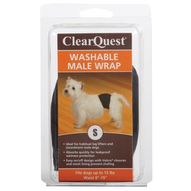 ClearQuest Washable Male Dog Wraps, Reusable, Leakproof Wetness Protection - Small, Black