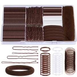 IKOCO 415pcs Bobby Pins Hair Pins Set, 200pcs U Shaped Pins & Elastic Hair Ties for Women with Hair Net, Brown