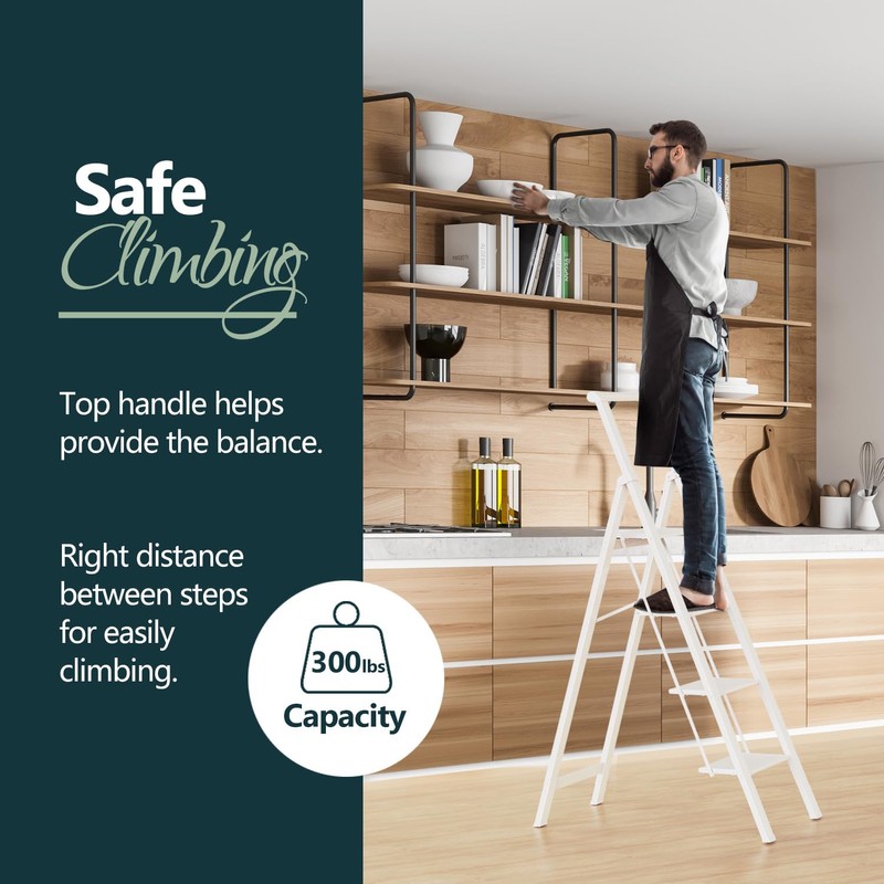 WOA WOA 4 Step Ladder, Ladders for Home, Anti-Slip Pedals,