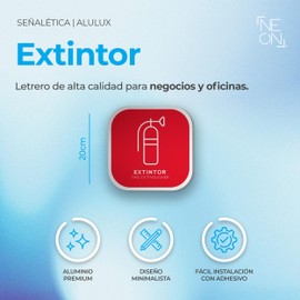NEON ESTUDIO | Señalética Alulux Extintor - Letrero de Aluminio Compuesto 3 mm - Elegante y Duradera para Interiores y Exteriores - Instalación Sencilla - 20x20 cm - Ideal para Oficinas y Negocios
