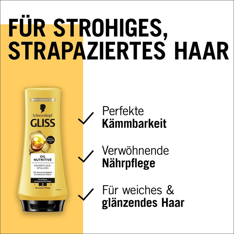 Gliss Conditioner Oil Nutritive (200 ml), Conditioner Intensively Nourishes Straw,