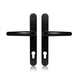 XFORT Uros Matt Black UPVC Door Handle, (PZ 92mm, 211mm Screw Hole Distance, 243mm Overall) Long Backplate Aluminium, Front Door Handle