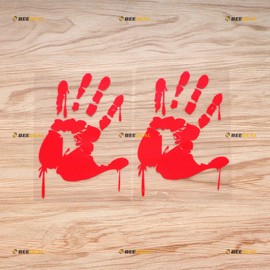 Bloody Blood Hand Sticker Decal Vinyl Red Print Zombie Creepy - 2 Pack Red 5" - for Car Boat Laptop Cup No Background Die-Cut