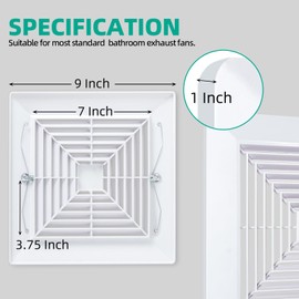 Flowild 2 Pcs 9x9 Bathroom Exhaust Fan Cover with Springs - Replacement Grille for Square Ceiling or Wall-Mounted Exhaust Fans, Plastic Ventilation Hood, Air Diverter, Ceiling Air Diffuser - White