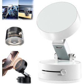 Quinbeat Foldable Portable Vacuum Magnetic Phone Holder, 360° Adjustable Car Mount with Strong Double-Sided Suction, Hands-Free Magnetic Cell Phone Holder for Car/Gym/Mirror/Smooth Surface (White)