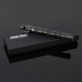 com-four® 2 x Tactical Pen - Outdoor Survival Tool with Multifunction - Tactical Tool in Black with Flint, Cotton Wool, Whistle, Compass and Scalpel - 13.8 cm (Pack of 02)