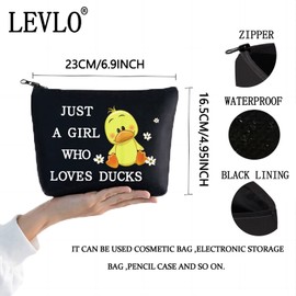 LEVLO Funny Duck Cosmetic Bag Animal Lover Gift Just A Girl Who Loves Ducks Makeup Zipper Pouch Bag Duck Lover Gift For Women Girls, Loves Ducks Black, Cosmetic Bag