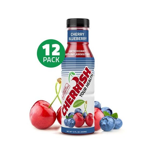 CHERRISH Tart Cherry Juice with Blueberry Natural Flavoring - 12oz - 12Pack Case - Extreme Hydration Improved Sleep All Natural Sore Muscle Recovery Anti-inflammatory Sports Drink Healthy Snack