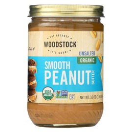 Woodstock Organic Peanut Butter - Smooth - Unsalted - Case of 12 - 16 oz.