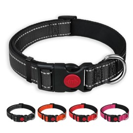 Reflective Nylon Dog Collar, Adjustable Pet Collars wiih Safety Buckle, Quick Release Buckle Adjustable Leash Pet Safety Collars for Dogs (Black, S)