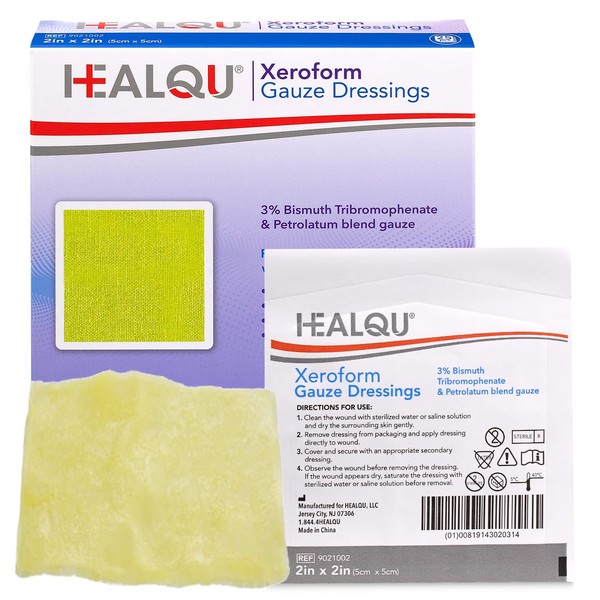 HEALQU Medical Xeroform Petrolatum Dressing 2x2 - 25 Count - Non-Adherent Gauze Pad for Low Exudating Wounds - Fine Mesh Gauze Patch Sterile for Wound Care Lacerations, Burns & Skin Grafts