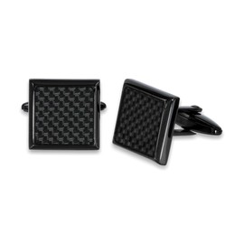 Carbon Fiber Inserts Checker Pattern Cuff Links for Men in Stainless Steel and Black Ion Plating 16 MM by Metro Jewelry