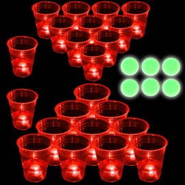 22 Pcs Set Red Cups Games for Glow Yard Games for Adults, with 6 Glow Games Balls, Cup and Ball Game Lawn Games (16 oz)