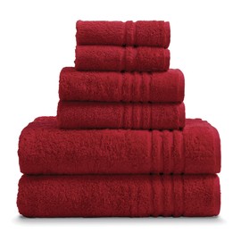 Ella Jayne Turkish Cotton 6 Piece Ensemble Towel Set - Red - Bath Towels for Hands, Face and Body - Ultra Plush and Soft