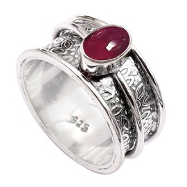JEWELSTREZORO Cabochon-Granat Edelstein-für Herren und Damen,Geschenkartikel, 925er-Sterling Silber Band Ring Schmuck TSR328BS_18 (64 (20.4))