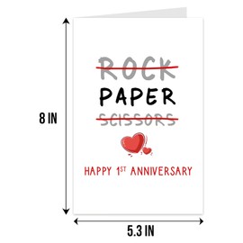 Qiliji Happy 1st Anniversary Card, Funny 1 Year Wedding Anniversary Card, Paper Anniversary Greeting Card, Rock Paper Scissors