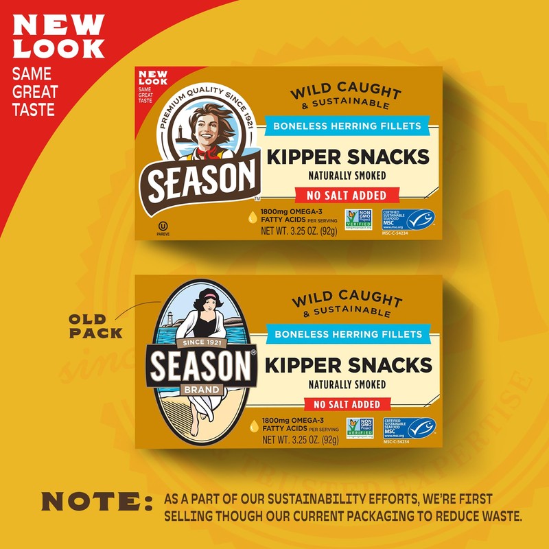 Season Kipper Snacks - Boneless Herring Fillets, No Salt Added,