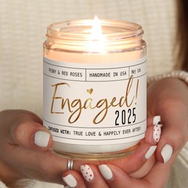 Soy and Sass Engagement Gift, Engagement Gifts for Couples -'Engaged 2025' Candle, w/Peony & Rose Wedding Bouquet I Engagement Gifts for Her I Fiance Gifts for Women I Engaged Gifts I 50Hr Burn, USA Made