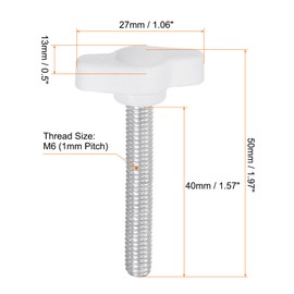QUARKZMAN Pack of 10 T-wing Knobs Thumb Screws M6 x 40 mm Standard Male Thread Plastic T/Z Buttons Adjustable Handles Hand Clamp Knobs Handle Thumb Screw, White