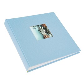 goldbuch Bella Vista 24 829 Photo Album with Window Cut-Out Sky Blue, Memory Album 25 x 25 cm, Photo Album 60 White Pages with Glassine Dividers, Linen Photo Book, Blue Cover