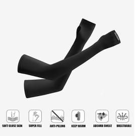 M-YOUNG Black Arm Warmers Sun Arm Sleeves Long Fingerless Gloves for Women and Men (Black)