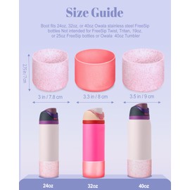 Toykee Silicone Water Bottle Boot 2Pcs for Owala Freesip 32 oz - Anti-Slip Protective Bottom Cover Bumper Protector Sleeve Accessories with Lid Cleaning Brush Red Pink Glitter