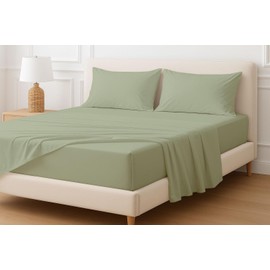 Cottingon 4 Pcs Extra Deep 100% Cotton Bed Sheets Set, Soft and Luxury Bedding Fits Upto 22 Inch Extra deep Pocket with Elastic All Around, King, Sage Solid