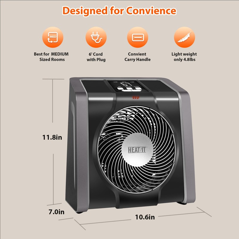 HEATIT Space Heater for Indoor, Digital Display with Thermostat, 1-12H