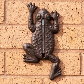 Cast Iron Frog Garden Thermometer 10x22.5cm Brown Rustic Outdoor Wall Decoration Art Greenhouse