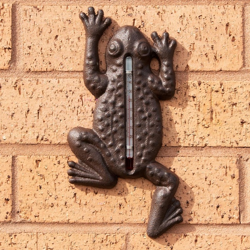 Cast Iron Frog Garden Thermometer 10x22.5cm Brown Rustic Outdoor Wall