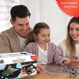 Puzzle Master Puzzle Accessories Kit - Non-Slip Felt Mat Puzzle Board with 5 Puzzle Sorting Trays - Puzzle Mat Rollup with Inflatable Tube. Velcro Straps, Storage Bag - Puzzle Storage and Organiser