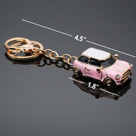 Car Keychain with Keyring, Metal Car Model Key Chains for Car Keys, Keychain Accessories for Men and Women Family Present (Pink)