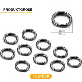 Round Carabiner, THETAG Pack of 10, 25 mm Carabiner Ring, Zinc Alloy Round Carabiner for Everyday Use on a Backpack or Keychain, DIY Craft Carabiner (Black)