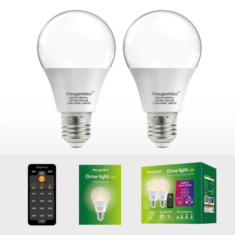 Necgemlex Smart LED Grow Light Bulbs with Remote Controller, Sun