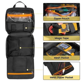 Rexmica Electric Tester Tool Storage Bag Compatible with Fluke Digital Multimeter/Clamp Meter Measures, Carrying Bag with Multiple Pockets for Electrician (Bag Only)