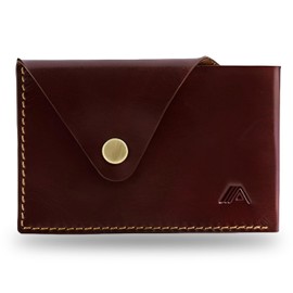 A-SLIM Tsuki Business Card Holder Wallet || Minimalist Leather Wallet for Men || Slim Design Card Wallet with Button Closure || Handmade Full-Grain Leather Wallets for Men UK || Tsuki (Mahogany Brown)