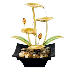 Waterfall Fountain Indoor,3 Tier Metal Waterfall Fountains USB Powered Small Lotus Waterfall with Rocks,Mini Desktop Waterfall Fountains,Indoor Water Fountains Relaxation (Lotus)