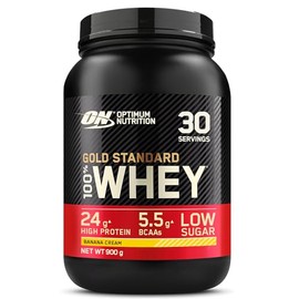 Optimum Nutrition Optimum Nutrition Gold Standard 100% Whey Muscle Building and Recovery Protein Powder With Naturally Occurring Glutamine and BCAA Amino Acids, Banana Cream Flavour, 30 Servings, 900 g