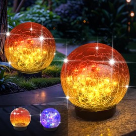 2 Pack 60LED Solar Globe Lights Outdoor Waterproof 4.7in Cracked Glass Solar Balls Lights for Outside Yard Pathway Patio Lawn Landscape Decor Ground for Christmas Holiday Decor w/ Box (Gradient Red)