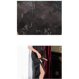 TRTRO Cheongsam, Dress, Long, Embroidery Pattern, Women’s Qipao, Ethnic Fashion, Elegant, Plum pattern black