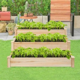 3-Tier Wooden Raised Garden Bed for Flowers and Vegetables Garden SuppliesColor: Wood Color