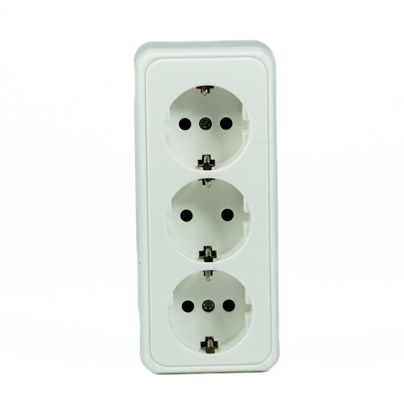 White Surface-Mounted Socket 3-Way Child Protection Fireproof