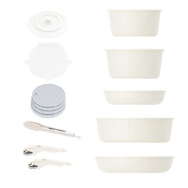 Caannasweis Detachable Nonstick Cookware Set - Stackable Induction Pots and Pans With Removable Handles, Dishwasher Safe - For RV Camping, Oven and Stovetop Use, 5 Pieces (Cream)