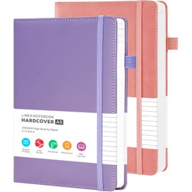 FOCUS DAY 2 Pack A5 Notebook Journals for Women, A5 Leather Notepad Hardback with 100GSM Lined Paper, No Bleed, Inner Pocket, Note Book for Office School Supplies, 14.5 x 21.3 cm