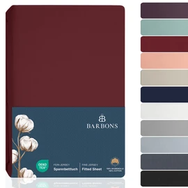 BARBONS Fitted Sheet 90 x 200 cm - 100% Cotton Fitted Sheet, Oeko-Tex Certified, Jersey Flat Sheet, Fitted Sheet, Mattress Height up to 25 cm (Bordeaux - 90 x 200)