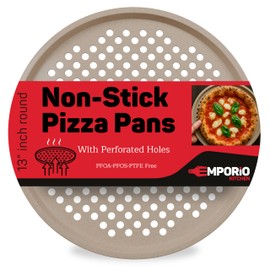 Non-Stick Pizza Pan 1 Pack, 13 Inch Round Carbon Steel Pizza Tray with Perforated Holes for Crispy Crust, PFOAPFOSPTFE Free, Dishwasher & Oven Safe Up To 450°F, Durable Nonstick White Marble Coating