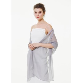 BEAUTELICATE Women's Stole Crepe Scarf for Evening Dress Sheer Lightweight Wrap Summer for Bride Festive Wedding, silver grey