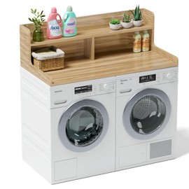 SWITMH 2-Tier Washer Dryer Countertop: Laundry Countertop with Edge Rails,Washer and Dryer Covers for The Top, Wood Laundry Topper for Organization,54" W x 27.5" D x 12" H
