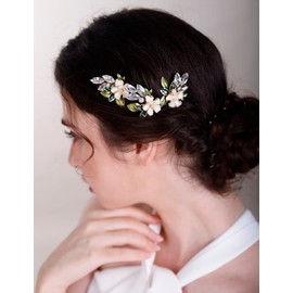 Chargances 3pcs Flower Wedding Hair Pins Green Leaf Crystal Bridal Hair Pins Handmade Rhinestone Bridal Hair Accessories for Women Girls Bridesmaids